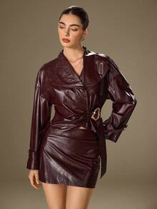 Modelyn Veste  chic et élégante avec col oversize, manches longues et boutons métalliques, pour l'automne/hiver - Rouge foncé - Voir 4