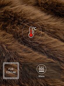 Anewsta 复古仿毛领夹克，秋冬时尚单品 - 棕色 - 查看 4