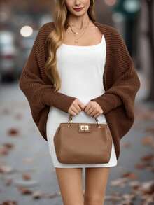 EMERY ROSE Batwing Sleeve Duster Cardigan Fall Winter Cloth For Women - Brown - View 3