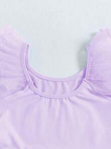 SHEIN Leotardo de ballet para niñas pequeñas con mangas de tul y vestido de tul, color block - Púrpura malva - Ver 3