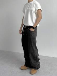 DAZY Quần Jeans Nam Màu Đen Trơn Phong Cách Cổ Điển, Mùa Thu - màu đen - Xem 5