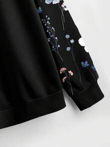 EMERY ROSE Casual Minimalist Versatile Raglan Sleeve Ditsy Floral Plus Size Women Sweatshirt, Suitable For ,Spring