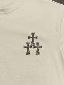 Manfinity EMRG Plus Size Men's Khaki/Beige Round Neck Short Sleeve T-Shirt With Faith And Little Girl Reading Bible Print, American Vintage, Streetwear Style, Casual, Summer