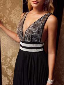 MOTF Soiréza RHINESTONE PLEATED HEM PROM DRESS, PARTY - Black - View 3