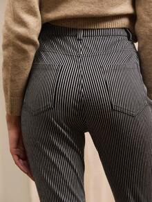 lacRébo 女式修身喇叭腿商务休闲牛仔裤 - 黑與白 - 查看 5