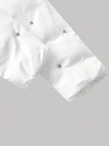 SHEIN MOD 加大码白色水钻格子绗缝外套，松紧腰宽松款，优雅水钻装饰加厚保暖外套 - 白色 - 查看 5