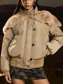 Easelle Furry Collar Elegant Women Padded Coat New Year Women Winter Clothes For Women  Brown Top Quilted And Thickened For Warmth And Comfort