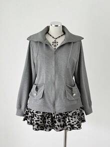 Sunspun Plus Size Women Gray Knit Casual Jacket - Grey - View 5