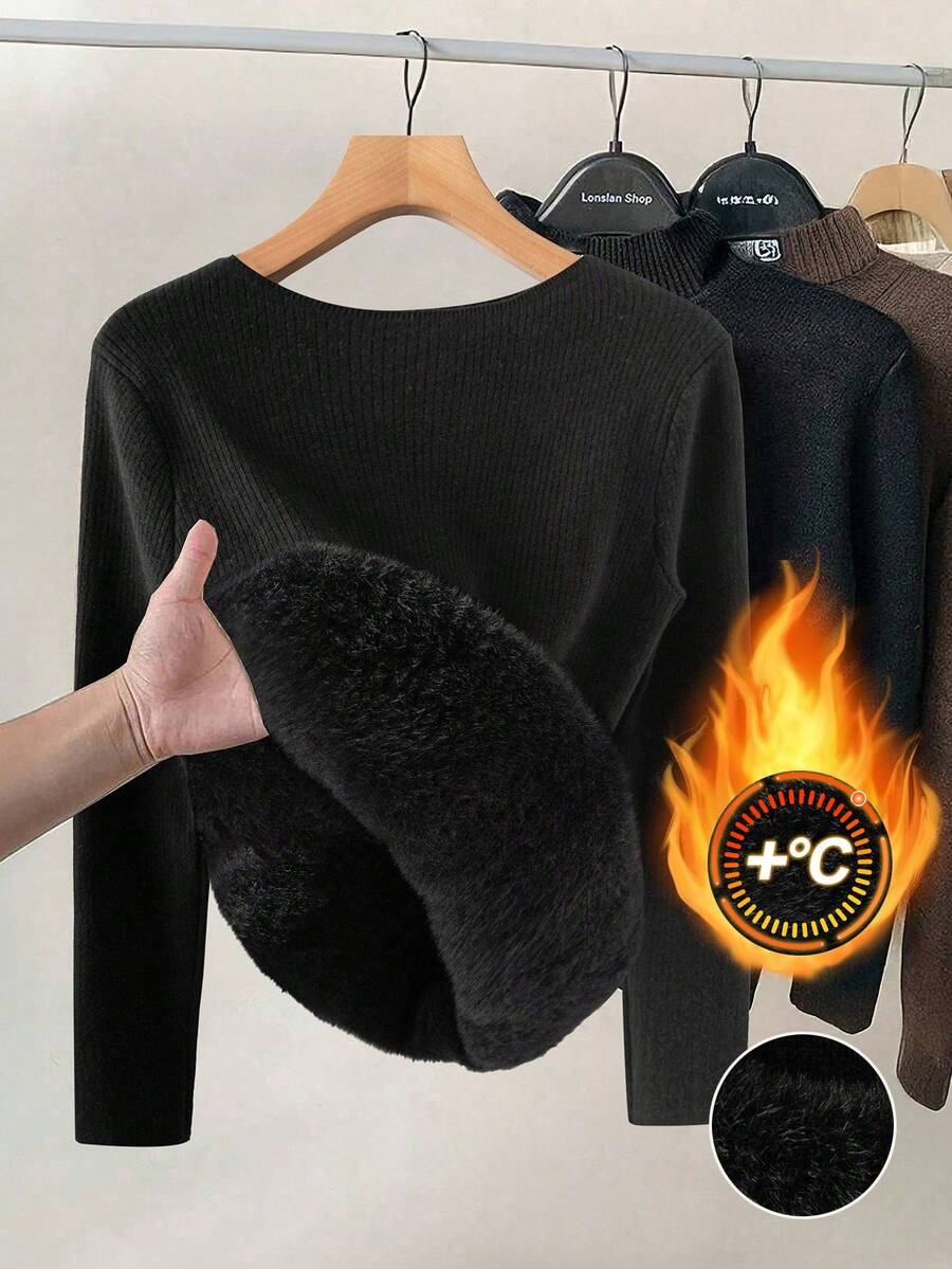 SHEIN Clasi Kurvenreiches Pullover-Sweatshirt in Große Größen mit einfarbigem Rundhalsausschnitt und Thermofutter, warme Kaschmirinnenfütterung, warm und bequem, hochwertig Pullover 2025 Neu, bequem und warm gegen Kälte, Herbst Damen, Winter für Damen, Vintage, Herbst, Winter für Damen, Herbst Große Größen, Büro für Damen, Herbst für Damen, Elegant für Damen, Damen Herbst, Büro, Halloween, Halloween Kostüme, Halloween, Halloween Damen, Herbst Oberteile, Old Money Stil Damen, Damen Winter, Weihnachten geeignet für vielfältige Anlässe Herbst