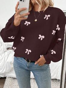 SHEIN LUNE 2025秋冬新款时尚博主同款蝴蝶结设计休闲套头毛衣 - 彩色 - 查看 3