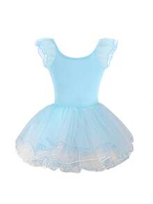 SHEIN Young Girls Ballet Mesh Sleeve Colorblock Net Tutu Ballet Dance Dress - Blue - View 2