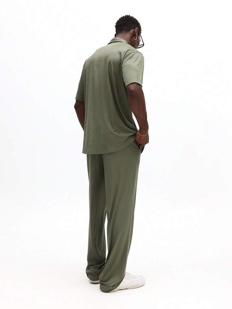 SUMWON Men Short Sleeve Button Down Shirt With Matching Wide Leg Pants Co-Ord Set Summer Casual Outfit Plain