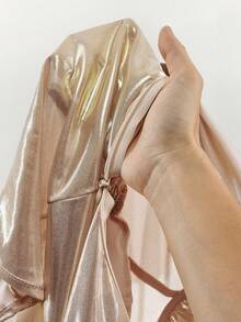 Amplova 女士纯色金属镂空抽绳交叉吊带迷你派对连衣裙 - 藕粉色 - 查看 8