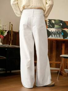 RivetRise Quần Jeans Nam Ống Rộng Màu Trắng Thoải Mái Thường Ngày - trắng - Xem 4