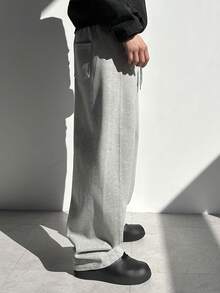 DAZY Pantalones de chándal de cintura elástica de unicolor para hombres, otoño/invierno - Gris - Ver 3