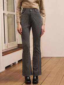 lacRébo 女式修身喇叭腿商务休闲牛仔裤 - 黑與白 - 查看 1