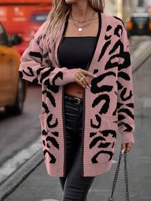 SHEIN LUNE Casual Leopard Print Cardigan, Autumn/Winter - Multicolor - View 4