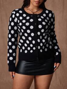 Rustia Áo khoác cardigan họa tiết chấm bi cỡ lớn, Thu/Đông - Nhiều màu - Xem 1