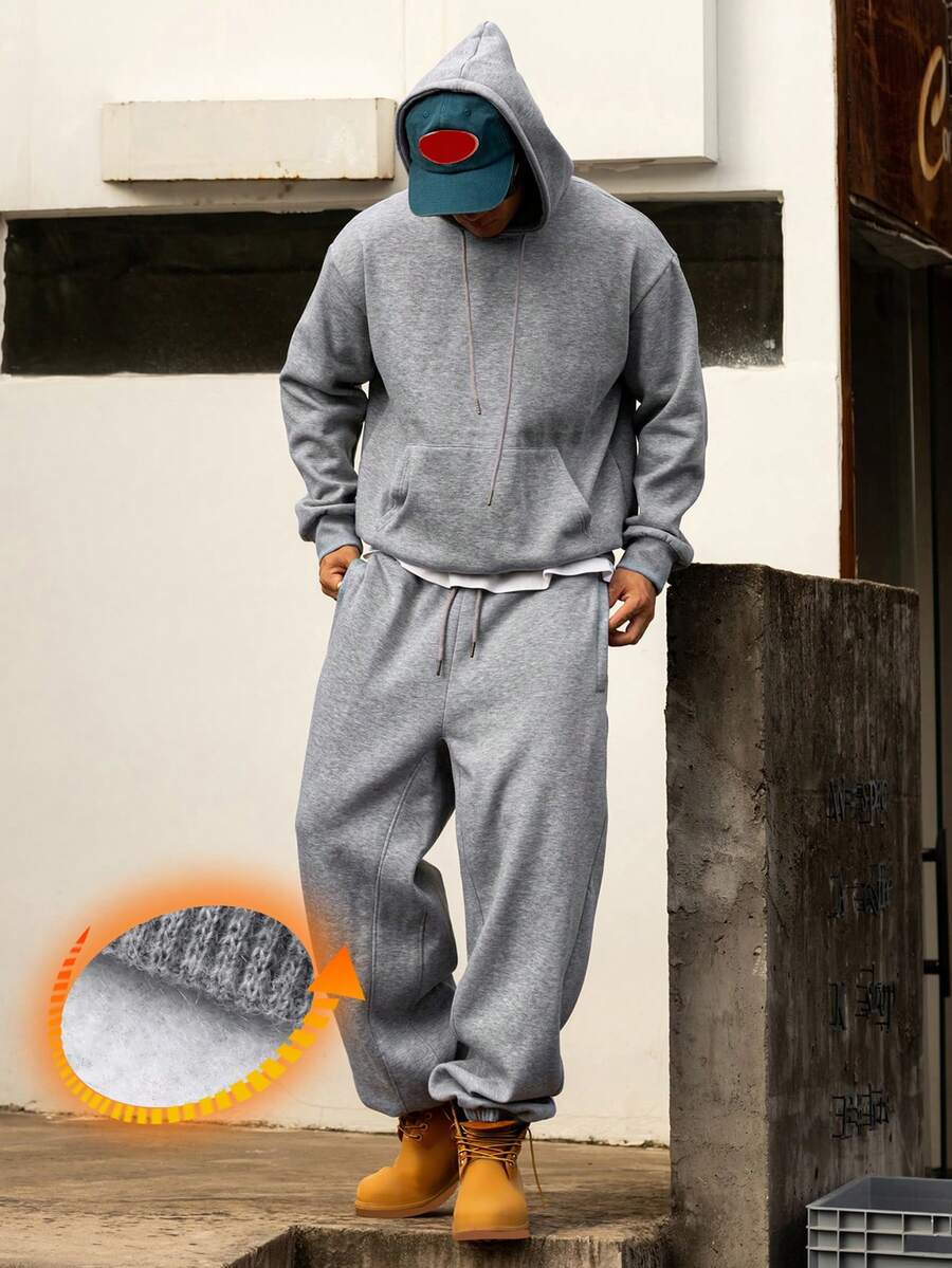 DAZY Setelan Sweatsuit Fleece Abu-abu Pria, Hoodie Musim Gugur/Dingin - Grey - View 1