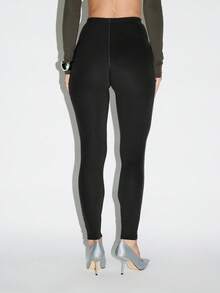 KIZN High Waisted Leggings With Front Zipper Detail For Casual And Evening Wear