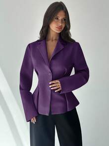 Firerie 女士休闲亚麻收腰长袖翻领薄款西装外套，杏色，秋冬 - 紫色 - 查看 7