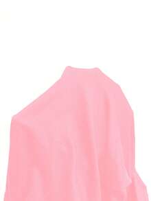 SHEIN Unity Casual Solid Color Puff Sleeve Oblique Zipper T-Shirt, Autumn - Baby Pink - View 5