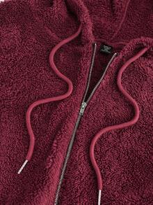 SHEIN LUNE Giacca con cappuccio casual con chiusura lampo, in colore unito, manica a goccia e maniche lunghe in pile, adatta per taglie forti, autunno/inverno. Felpe con cappuccio da donna taglie forti, felpa con cappuccio rossa con chiusura lampo, giacche con cappuccio casual per donne - Bordò - Visualizzare 4