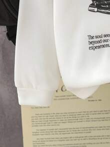 SHEIN 2 件套年轻男孩汽车印花连帽卫衣和直筒牛仔裤套装，秋冬休闲百搭 - 白色 - 查看 4