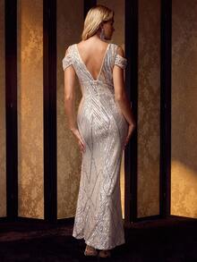 MOTF Soiréza Váy xẻ cao sang trọng, thêu kim sa, họa tiết cho tiệc tối, dạ hội - Nhiều màu - Xem 4