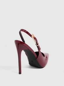 CUCCOO SZL Pointed Toe Stiletto High Heel Wine Red Fashionable Sexy Evening Party Women's Pumps With Ankle Strap For Christmas - Burgundy - View 9