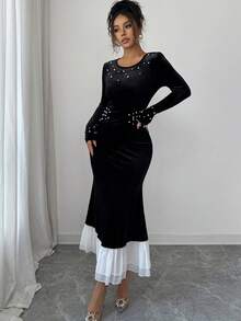 Modelyn Elegant Bubble Design Mermaid Dress With Long Sleeves (Random Bubble Decor) Women Party Dress Elegant Luxury Dress For Women Long Bodycon Dress Long Sleeve Elegant Dress Elegant Midi Dress