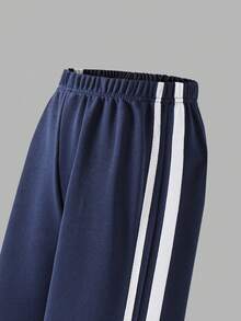 2件套青少年女孩拉链连帽运动衫和休闲宽松运动裤套装 - 藍色 - 查看 4