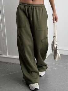 DAZY Women's Loose Fit Casual Pants With Large Pockets, Autumn - Dark Green - View 5