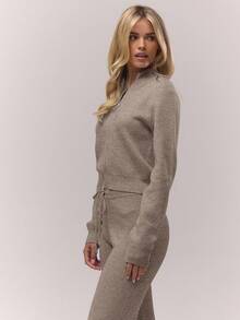 MUSERA 拉链高领长袖修身针织上衣，仅限秋季穿着，复古乡村风，可爱又时髦，适合返校季、休闲居家穿着，奶油糖色，优雅晚宴派对、春季毛衣、夏季度假皆宜。 - 卡其色 - 查看 2