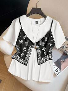 GlowEve CURVE Plus Size Women Summer Floral Print Short Sleeve T-Shirt - White - View 1