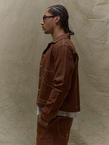 Musero Boxy Fit Long Sleeve Denim Contrast Stitch Button Through Jacket Fall Autumn Winter