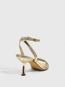 CUCCOO SZL 女士圆头细跟网眼蝴蝶结高跟凉鞋 - 金色 - 查看 10