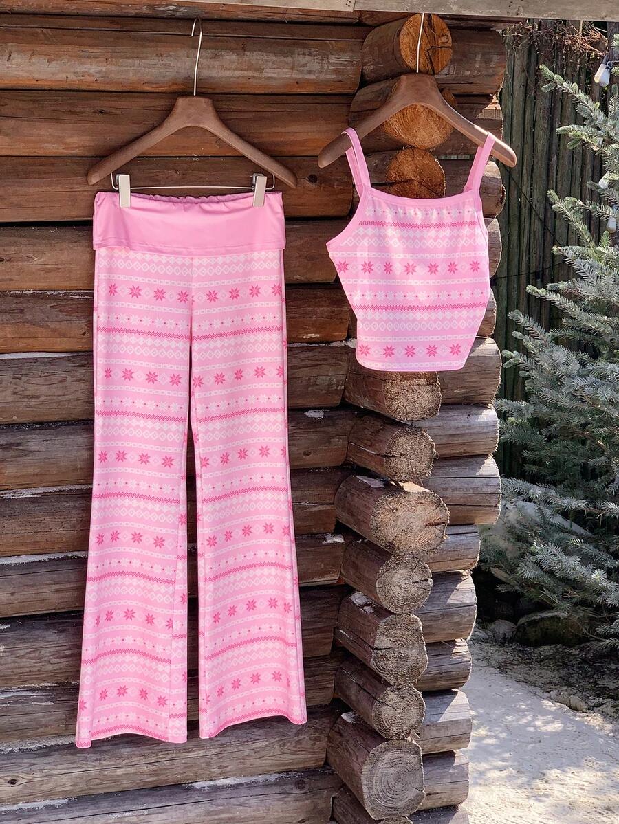 Comfortcana Ensemble 2 pièces décontracté pour femmes, comprenant un débardeur imprimé et un pantalon