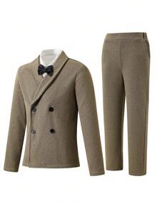 SHEIN 2pcs/Set Boys' Gentleman Suit, Double-Breasted Casual Style, Suitable For Outings, Parties, And Business Occasions