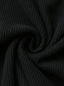 SHEIN Unity 女式秋冬双面羊毛罗纹高领露肩珍珠装饰长袖修身迷你连衣裙 - 黑色 - 查看 7