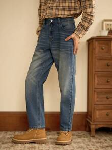 RivetRise Quần Jeans Nam Ống Thẳng Phong Cách Cổ Điển, Dáng Rộng, Thường Ngày, Có Túi - Rửa trung bình - Xem 1