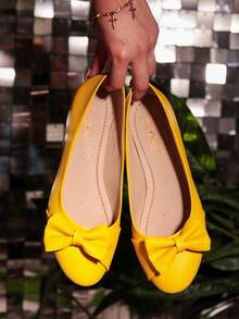 Bailarinas slip-on con moño en verde, plateado y amarillo – chic para este otoño, flats de mujer, cualquier ocasión, ligeras, cómodas. - Amarillo - Ver 2