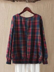 Linhara 加大码女式 V 领长袖 T 恤，适合通勤和休闲外出穿着 - 彩色 - 查看 2