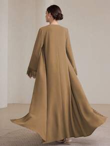 Graceveil Bộ 2 váy dài truyền thống dành cho nữ và áo khoác Abaya khiêm tốn - Màu Khaki - Xem 2