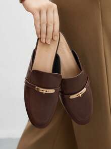 CUCCOO BIZCHIC Women's Round Toe Flat Casual Mule Shoes, Comfortable Loafers For Commuting, Shopping, Dating For Christmas Spring Shoes Fall Shoes - Brown - View 5