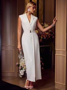 MOTF Soiréza Váy cocktail hở lưng thắt nơ thanh lịch, cổ khoét sâu, thích hợp cho tiệc tùng, dạ hội - trắng - Xem 5