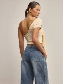 MUSERA Asymmetric Velour Drape Fitted Top Elegant Autumn Fall  Cute Sexy Gallerie Spring Summer Holiday - Beige - View 4