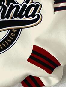 SHEIN 女童休闲复古字母和数字徽章图案宽松圆领舒适针织长袖运动衫，适合秋冬季 - 彩色 - 查看 5