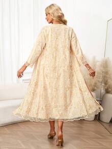 Ellevyn 金色蕾丝夹克和连衣裙优雅女士套装，适合派对、商务聚会 - 金色 - 查看 2