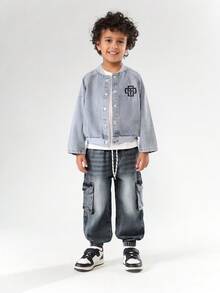 SUMWON 男童牛仔慢跑工装牛仔裤，配有实用口袋和弹性裤脚，街头风格